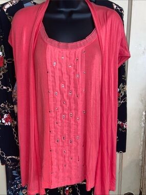 SALMON EMBELLISHED DOUBLE-LAYER TOP Silver Button Beads AUGUST SILK